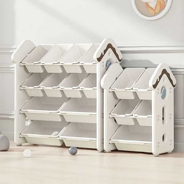 "Modern Simple Style Synthetic Standard Kids Bookshelf with Horizontal/Vertical Orientation, Open Back, Detached Installation, 14/12/9 Bins"